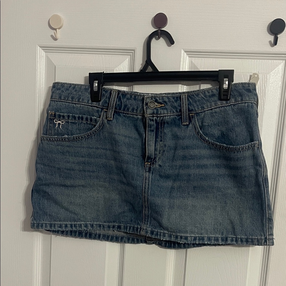 Hollister Bow Denim Skirt with Shorts underneath